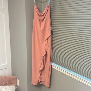 Blush Pink Strapless Ruffled Maxi Dress